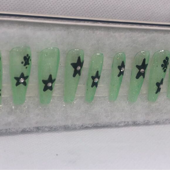 Green glitter jelly press on nails handmade - Picture 2 of 8